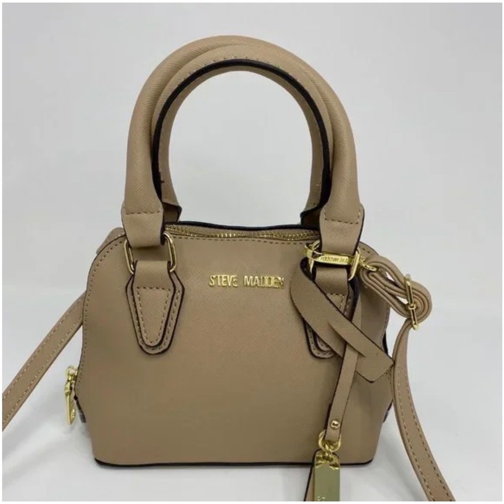 Steve Madden Dome Satchel Crossbody Straps Adjustable Convertible Beige Sand
